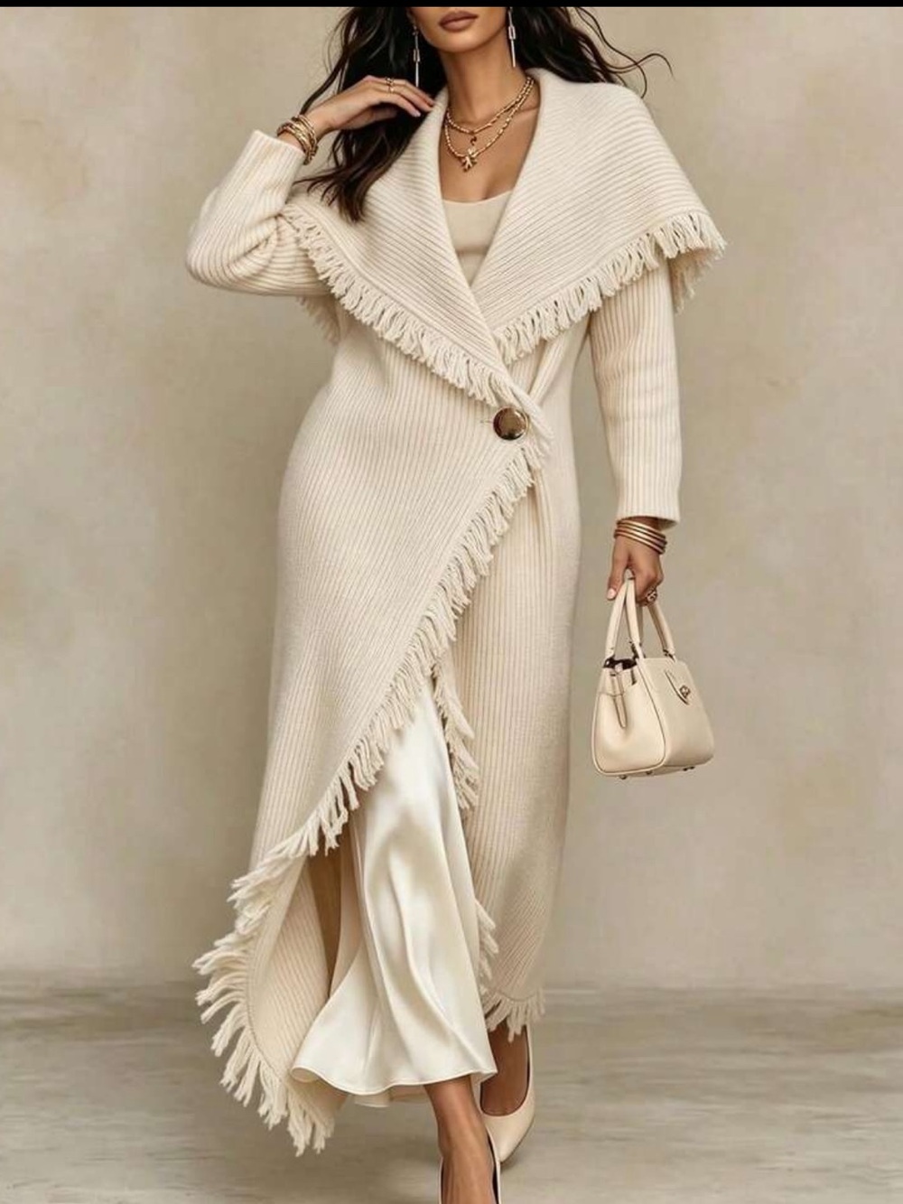 Women's Solid Color Tassel Design Casual Versatile Daily Wear Cardigan